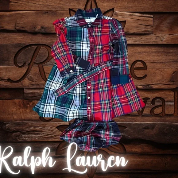 🎀 Ralph Lauren Girls Plaid Dress w/ Bloomers – Size 12M - Picture 3 of 3